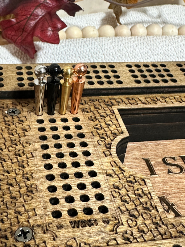 Personalized Cribbage Board with Card and Pegs Storage,Rectangular Size,With Scoring Panel