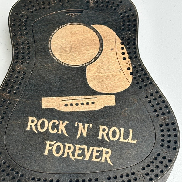 Guitar Shaped Personalized Cribbage Board in black stain