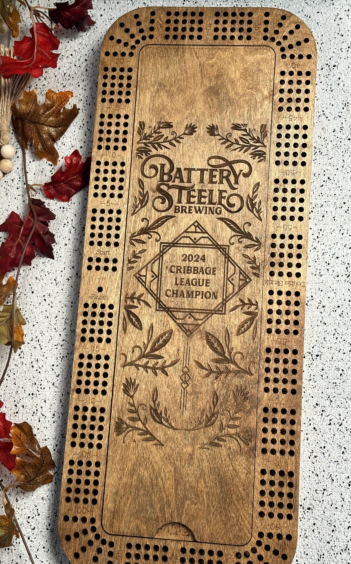 Large 4-Player Cribbage Board – Personalized Baltic Birch Wood with Lid, Card Holder & Scoring Panel