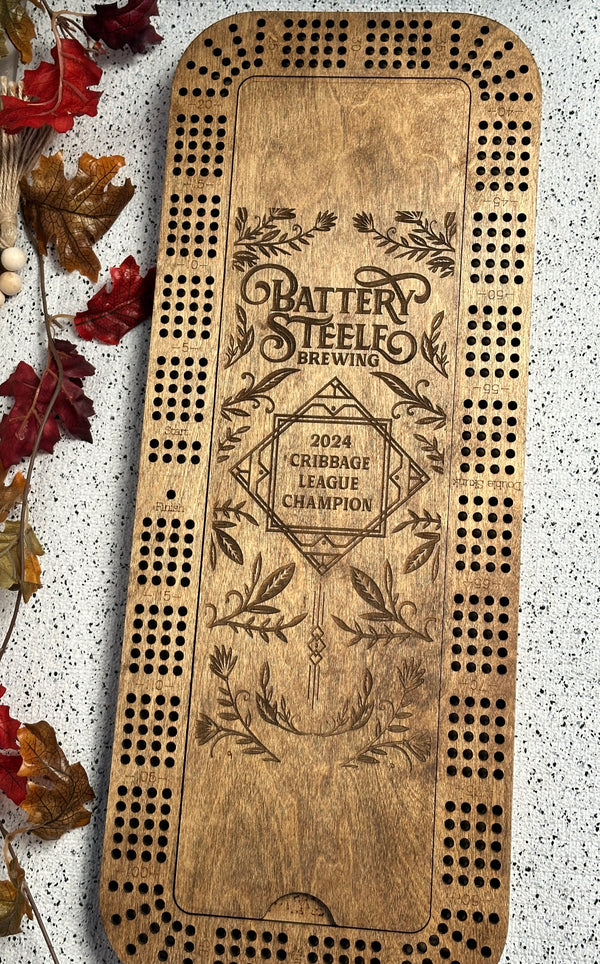 Large 4-Player Cribbage Board – Personalized Baltic Birch Wood with Lid, Card Holder & Scoring Panel