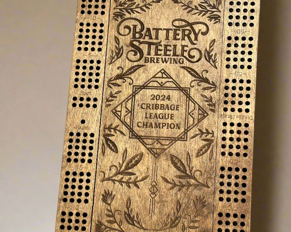 Large 4-Player Cribbage Board – Personalized Baltic Birch Wood with Lid, Card Holder & Scoring Panel