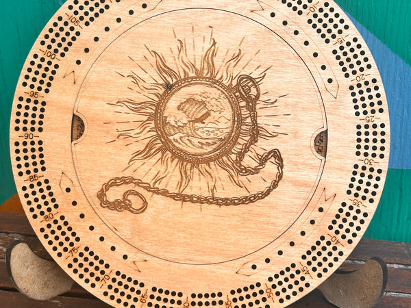 Customized Round Cribbage Board,10.75 in.,4  Player Board