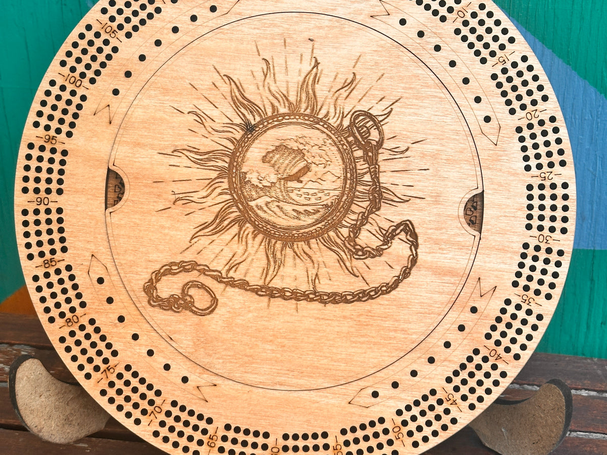Customized Round Cribbage Board,10.75 in.,4  Player Board