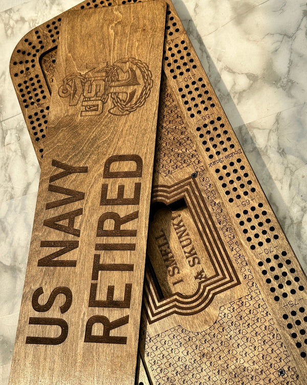 Large 4-Player Cribbage Board – Personalized Baltic Birch Wood with Lid, Card Holder & Scoring Panel