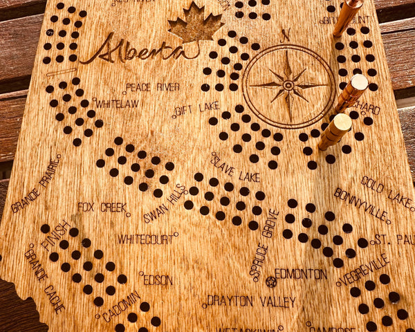 Alberta  Map Shaped Cribbage Board