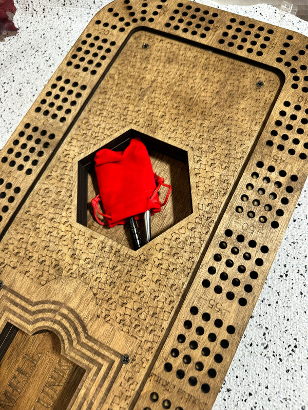 Large 4-Player Cribbage Board – Personalized Baltic Birch Wood with Lid, Card Holder & Scoring Panel
