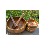 acacia wood round salad bowl set