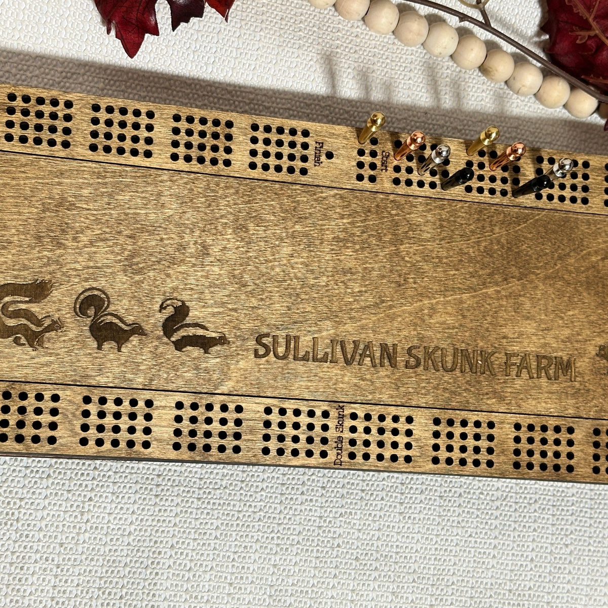 Personalized Cribbage Board with Metal Pegs and Scoring Board