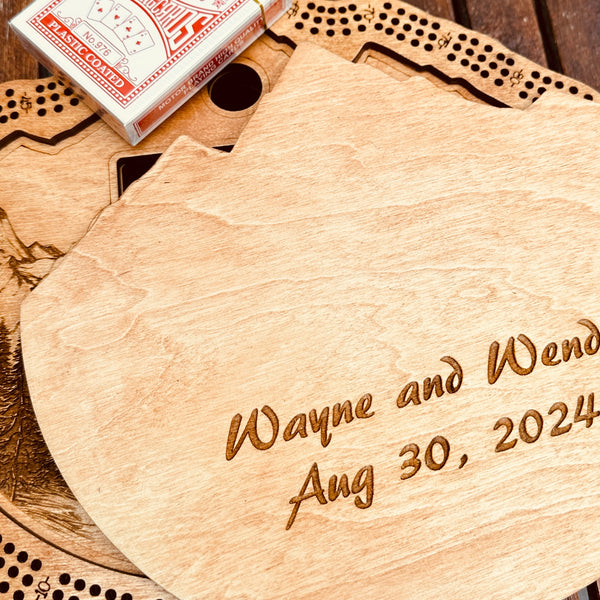 Mountain Design 3-Player Cribbage Board-laser Engraved with Card Holder and Peg Storage