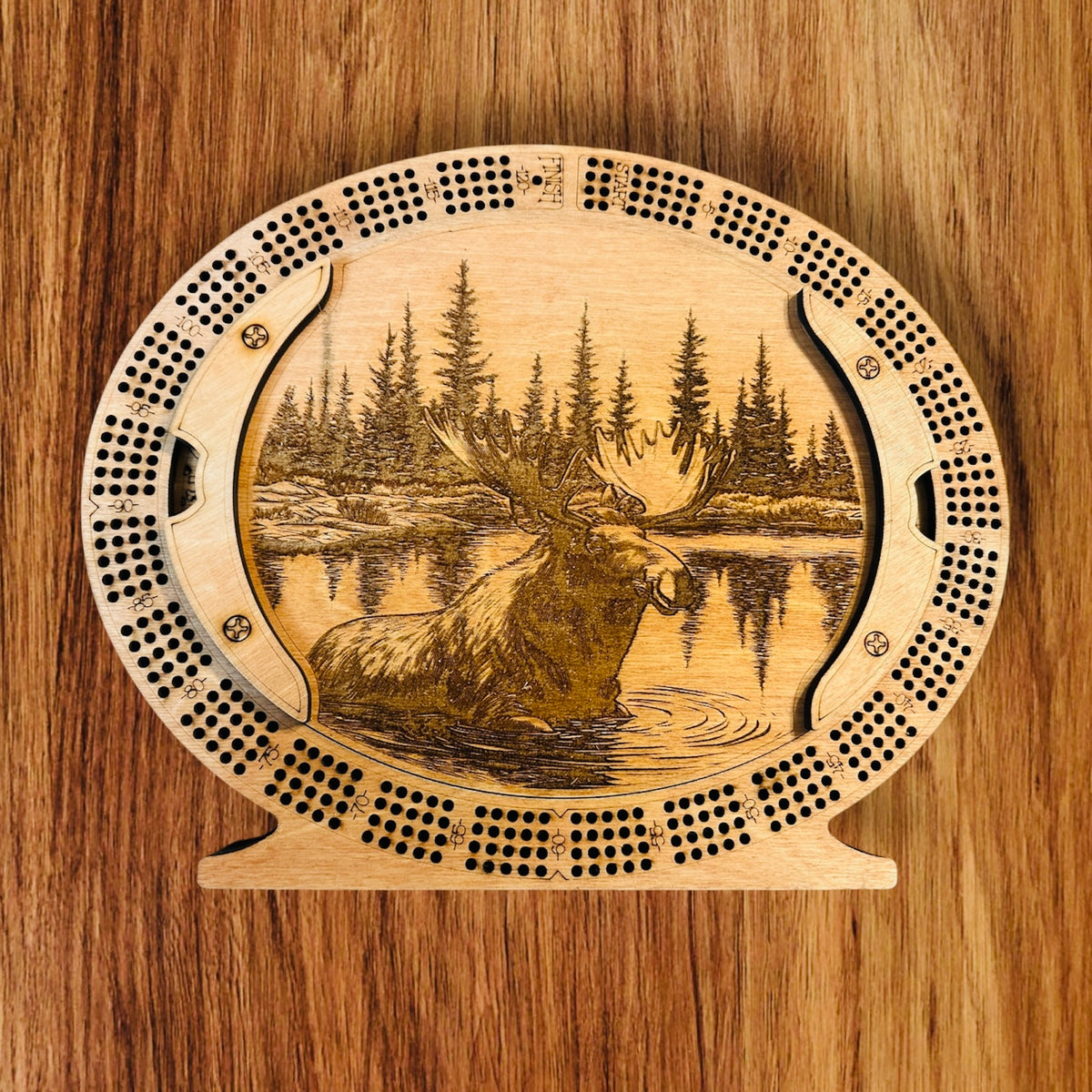 Personalized 4-Track Wooden Cribbage Board – Handcrafted, Custom Engraved & Stand-Up Display