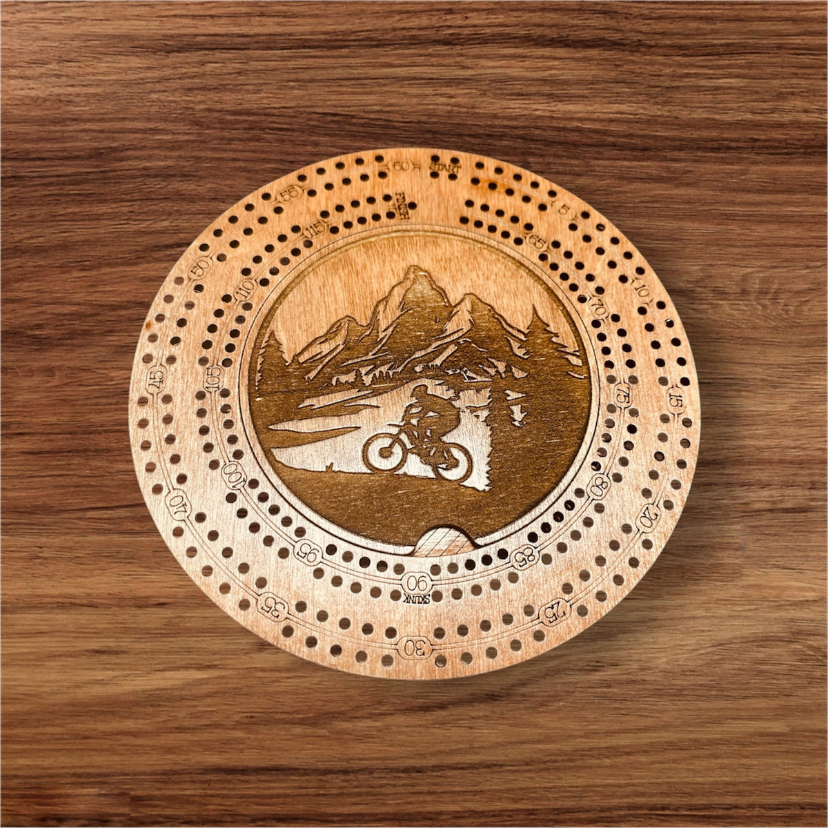 Engraved Small Round Cribbage Board-7.5 inch Wood Game Board