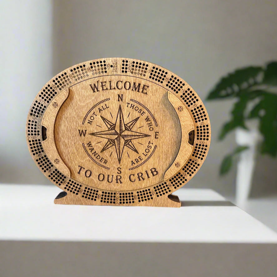 compass engraved cribbage board 4 player