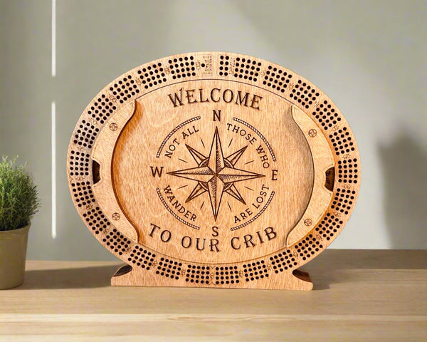 Personalized 4-Track Wooden Cribbage Board – Handcrafted, Custom Engraved & Stand-Up Display