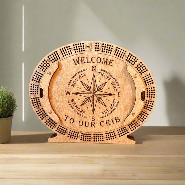 Personalized 4-Track Wooden Cribbage Board – Handcrafted, Custom Engraved & Stand-Up Display