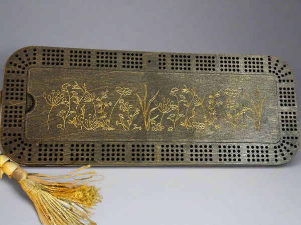 espresso stain  4 player crib board flower design