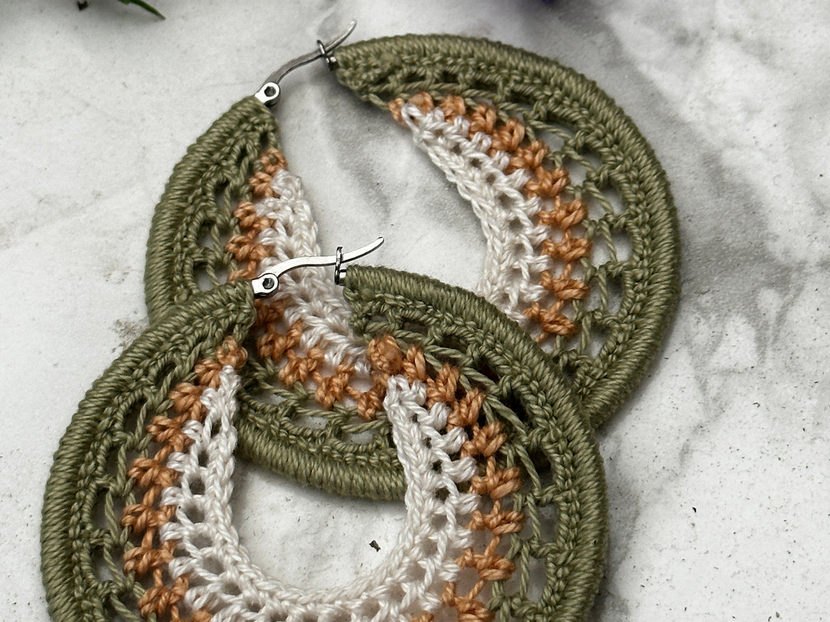 handmade crochet cotton yarn earring avocado colour
