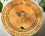 map;e stained wood round crib board size 7.5 in. diameter,for 2 player,comes with pegs and a deck of card,personalized with a name and a air force logo