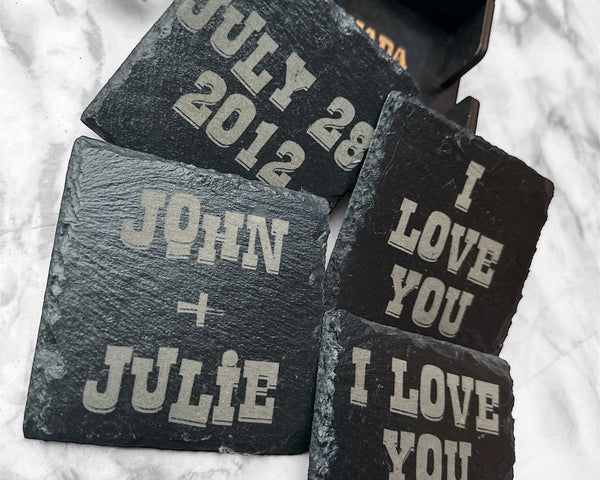 Personalized Set of Slate coaster with Holder