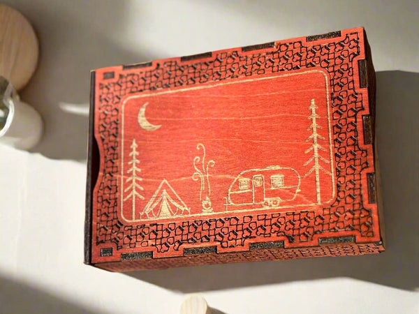 Red stained wood travel size crib board for 2 player