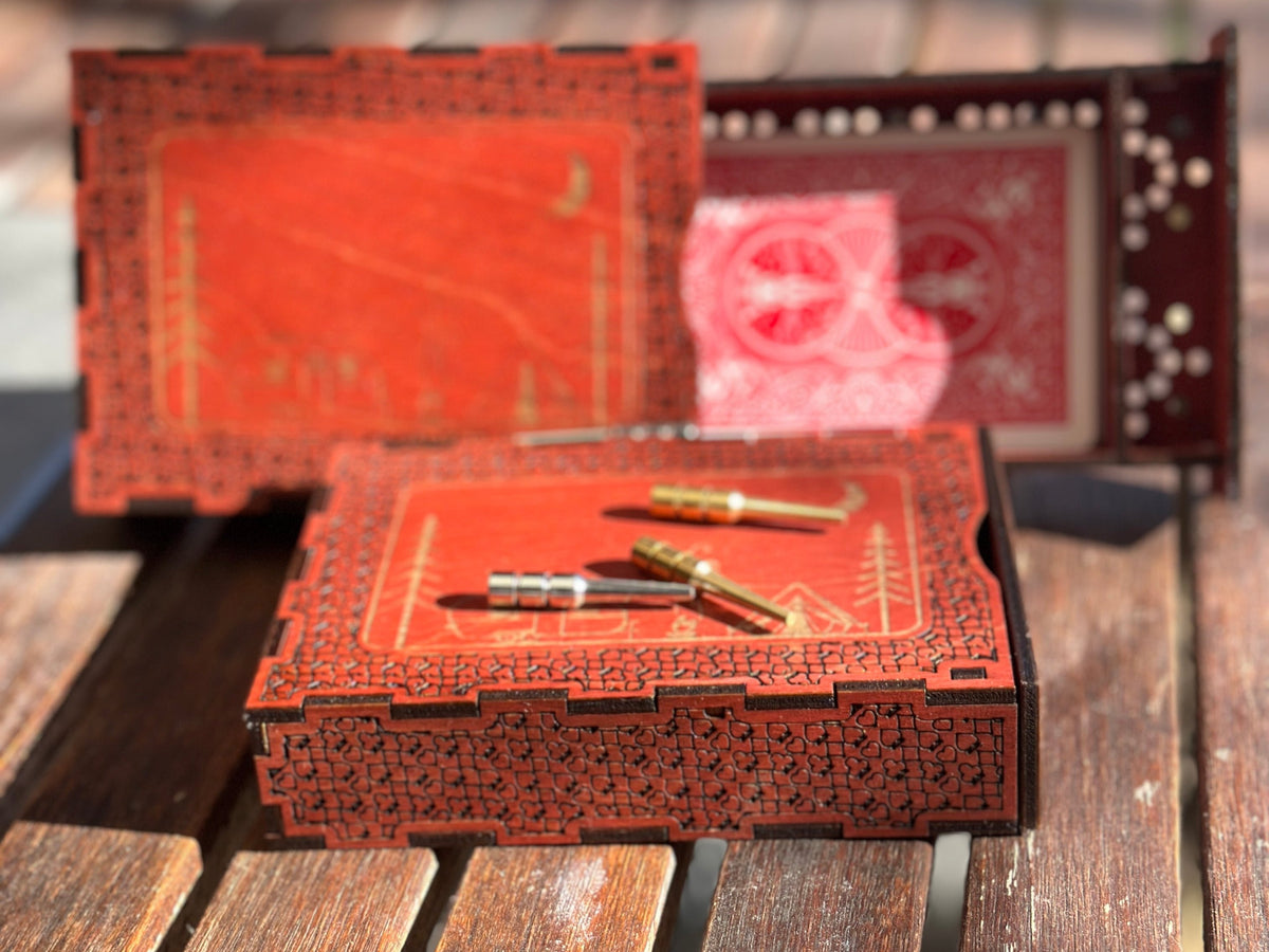 Red stained wood travel size crib board