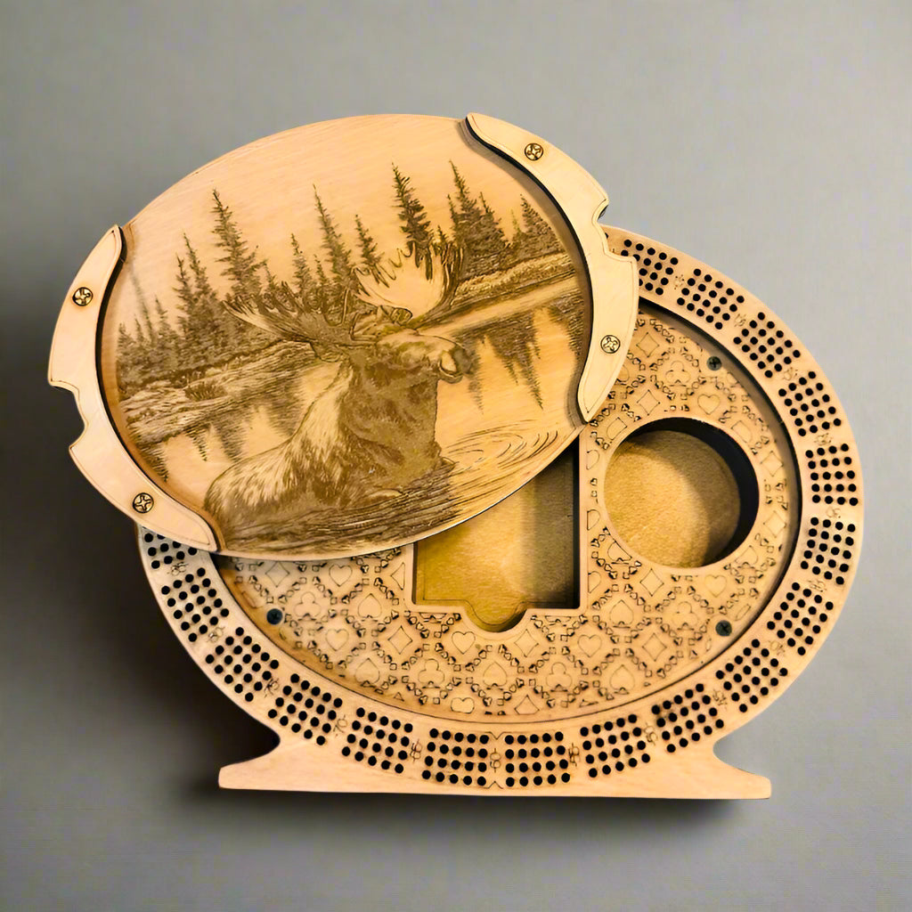 Personalized 4-Track Wooden Cribbage Board – Handcrafted, Custom Engraved & Stand-Up Display