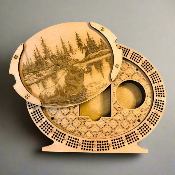 Personalized 4-Track Wooden Cribbage Board – Handcrafted, Custom Engraved & Stand-Up Display