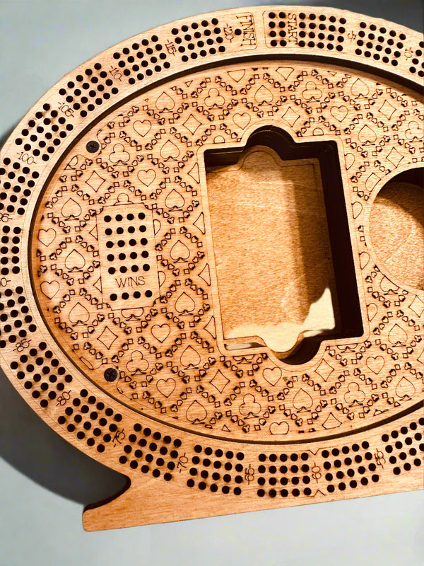 Personalized 4-Track Wooden Cribbage Board – Handcrafted, Custom Engraved & Stand-Up Display