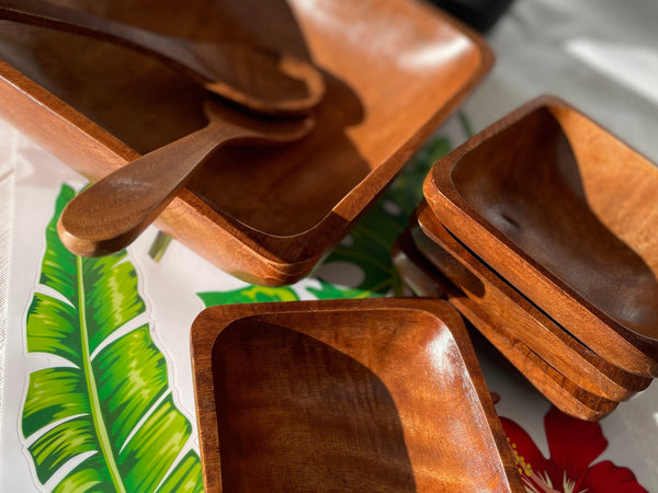 7 piece  Acacia Wood Square Salad Bowl Set