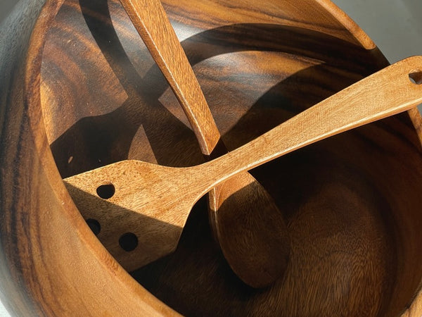 Acacia Wood Round Large Salad Bowls,12" x 4"