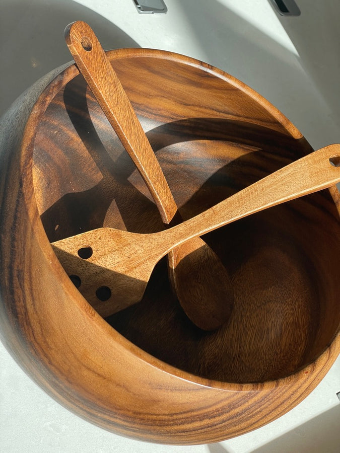 Acacia Wood Round Large Salad Bowls,12" x 4"