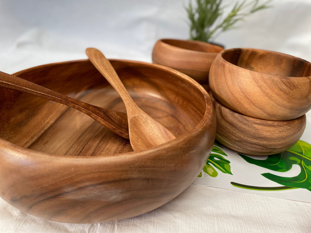 7 Piece Acacia Wood Salad Bowl Set,Round Salad Bowl