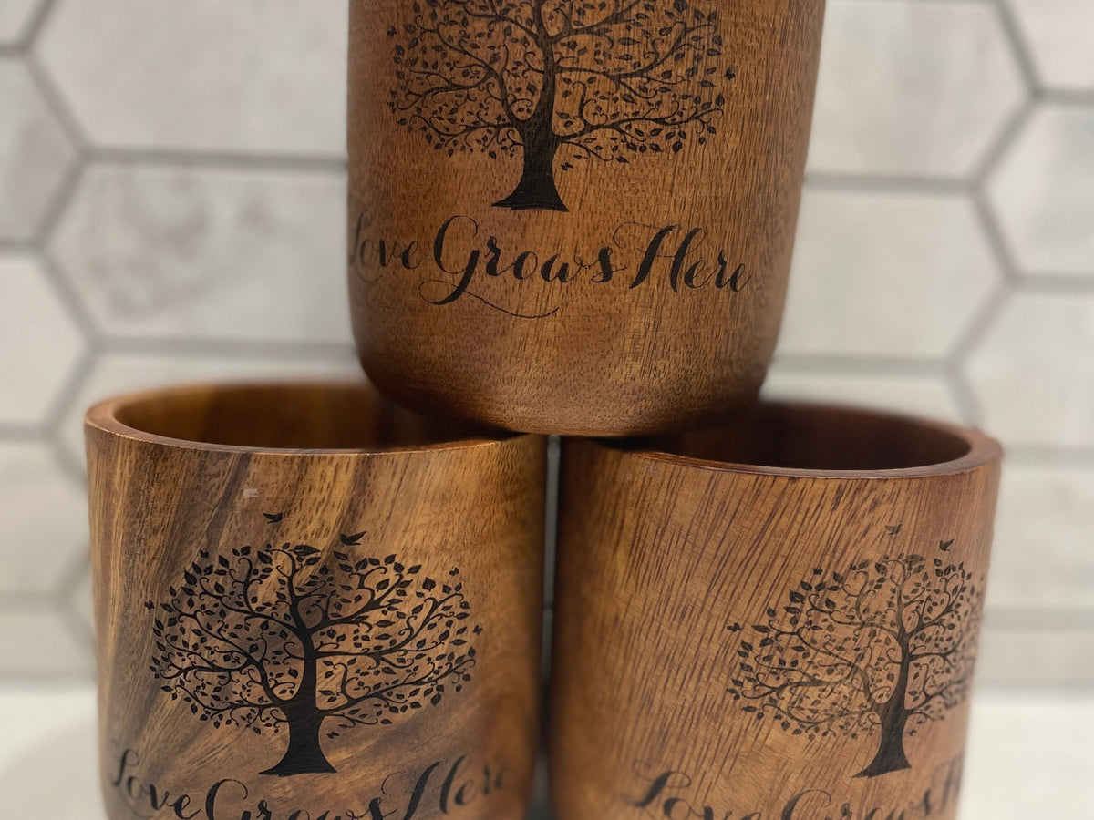 Set of 3 Acacia Wood Pots
