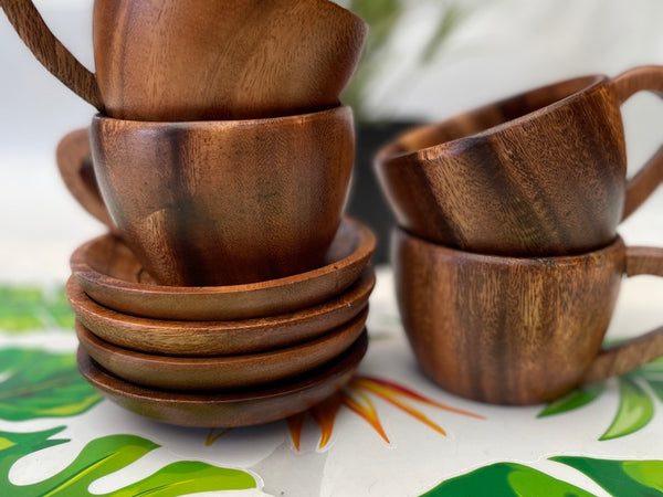 Coffee and Tea Cup Set,Acacia Wood Tea Cup Set