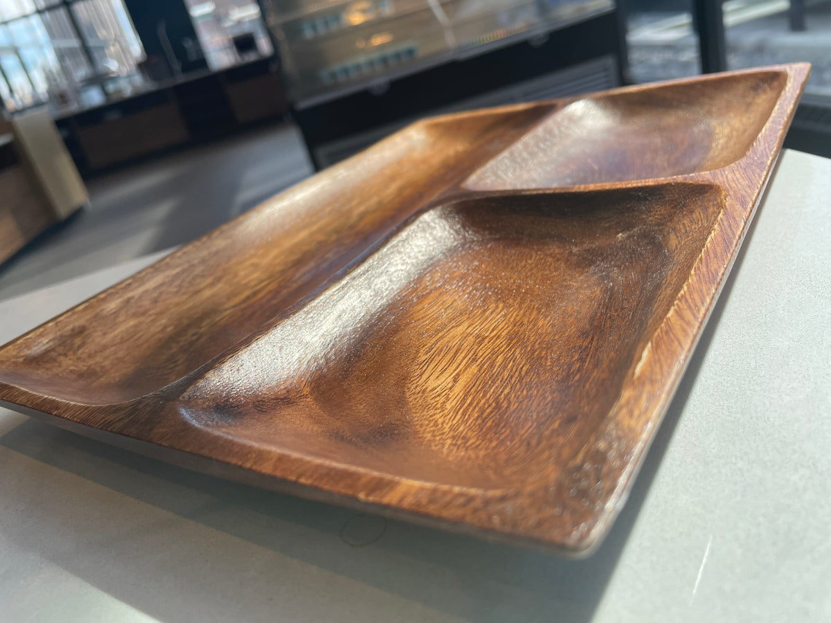 Acacia wood  3 part serving plate,10.5 " x 8"