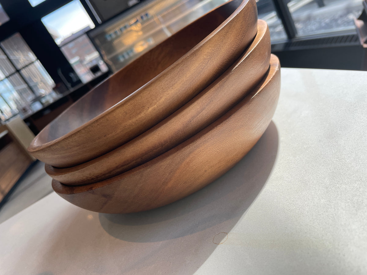 Set of  4 Acacia Wood Pasta/Salad Plate , 9 in. x 2 in.