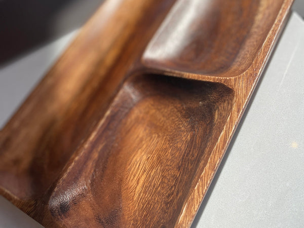 Acacia wood  3 part serving plate,10.5 " x 8"
