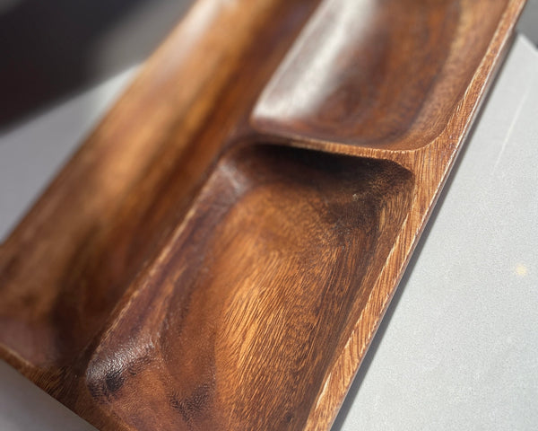 Acacia wood  3 part serving plate,10.5 " x 8"