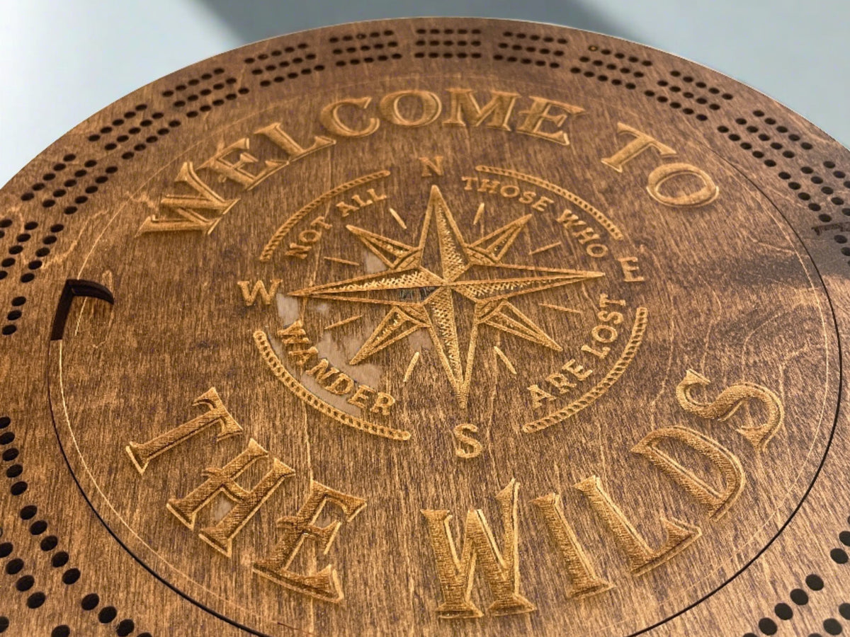 Customized Round Cribbage Board,10.75 in.,4  Player Board