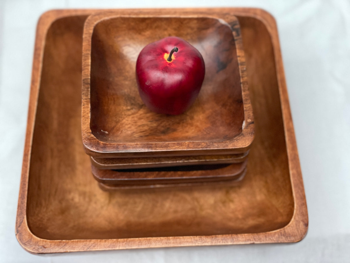 7 piece  Acacia Wood Square Salad Bowl Set