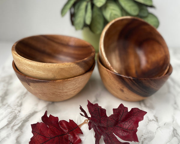 Set of Handmade Wooden  Mini bowls , Artisan acacia wood small bowl set