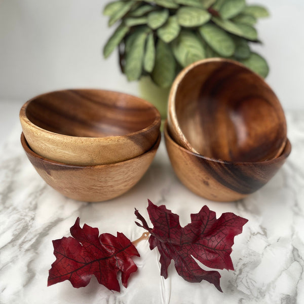Set of Handmade Wooden  Mini bowls , Artisan acacia wood small bowl set