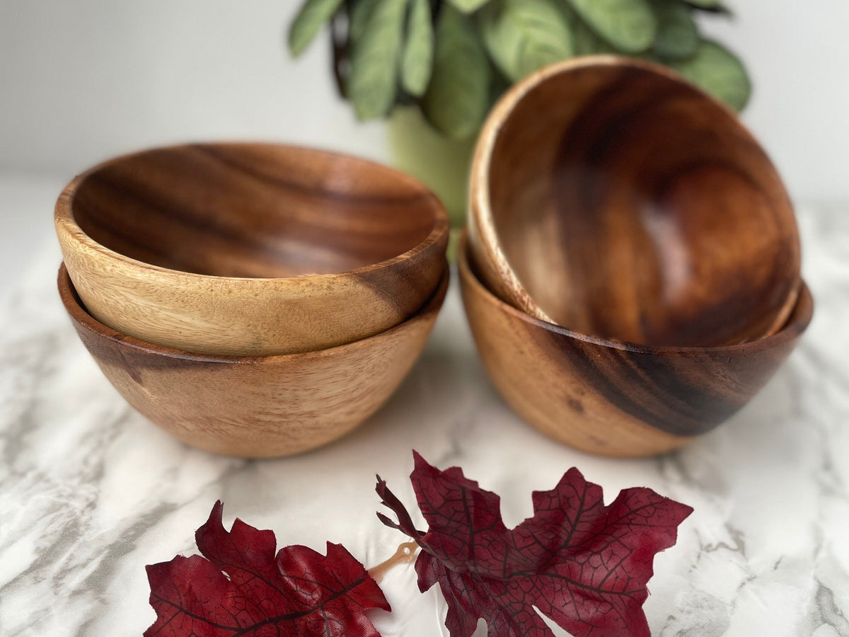 Set of Handmade Wooden  Mini bowls , Artisan acacia wood small bowl set