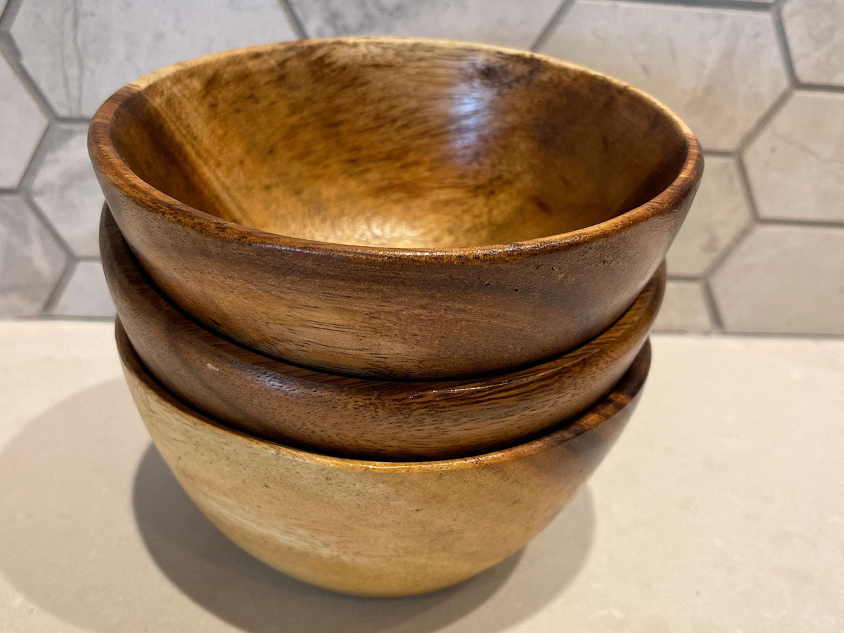 Set of Handmade Wooden  Mini bowls , Artisan acacia wood small bowl set