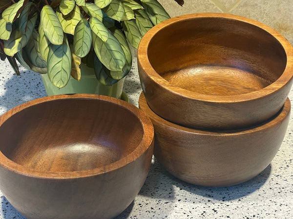 Set of Acacia Wood Salad Bowl,Pasta Bowl, Soup Bowl,Personal size, Ramen Bowl, 6 in. x 3 in.