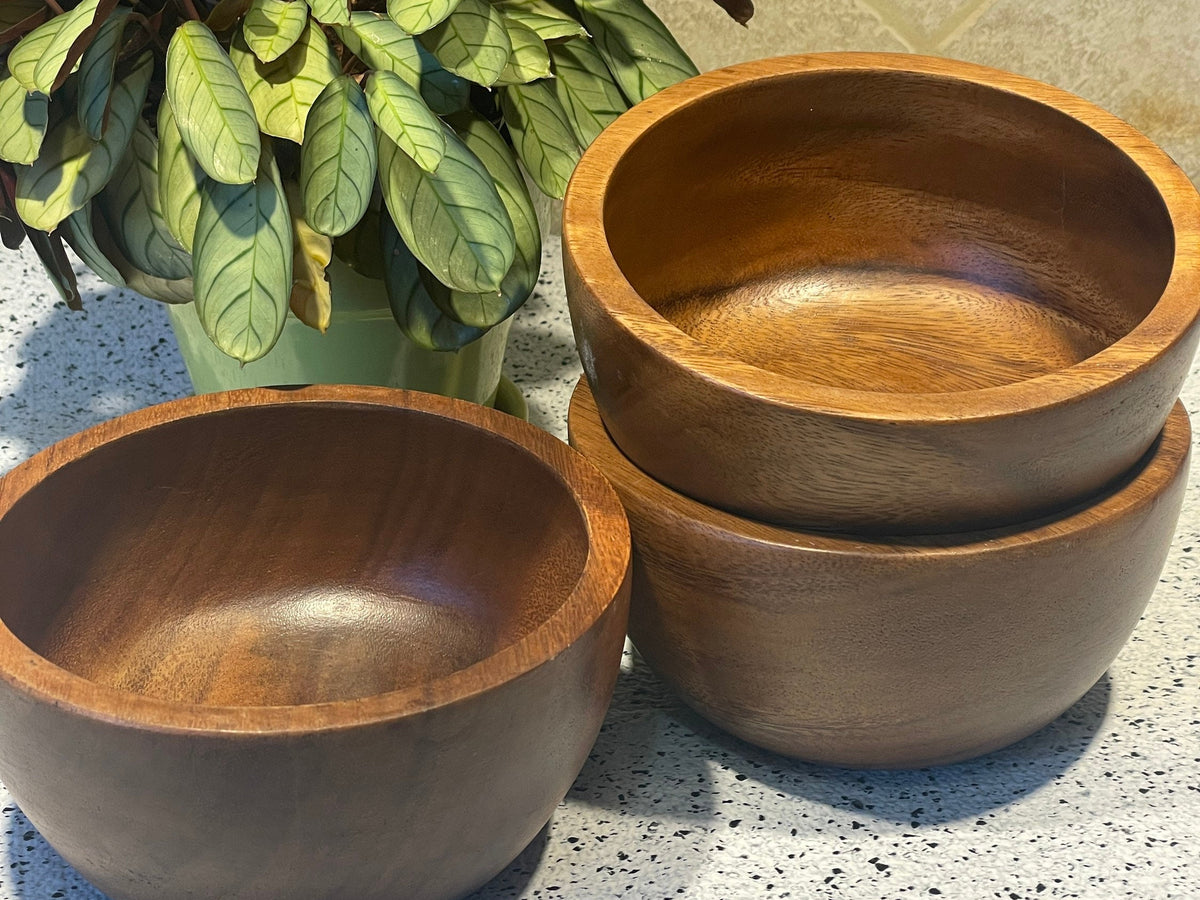 Set of Acacia Wood Salad Bowl,Pasta Bowl, Soup Bowl,Personal size, Ramen Bowl, 6 in. x 3 in.