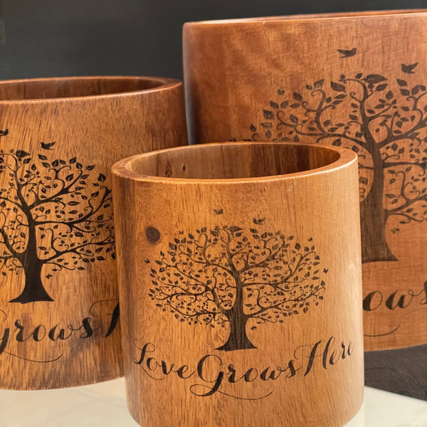 Set of 3 Acacia Wood Pots
