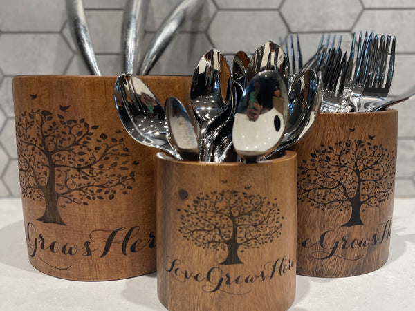 Set of 3 Acacia Wood Pots