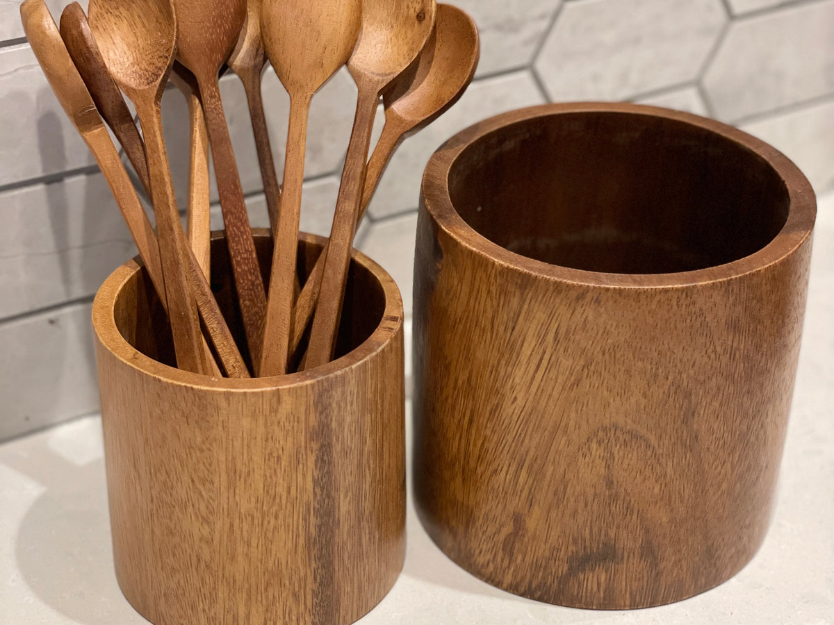 Set of 3 Acacia Wood Pots