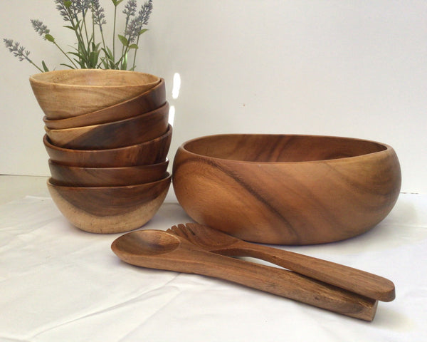 9 Piece Acacia Wood Salad Bowl Set