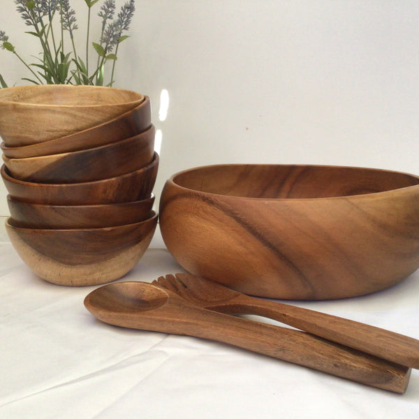 9 Piece Acacia Wood Salad Bowl Set